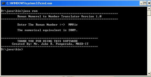 About this code I called it Roman Numeral To Number Java Version written entirely in Java using Java Standard Environment as my development tool.