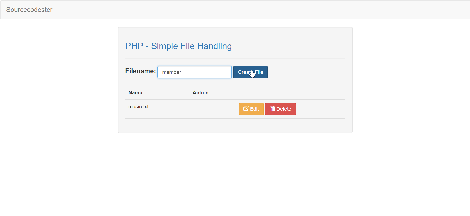 PHP Simple File Handling SourceCodester