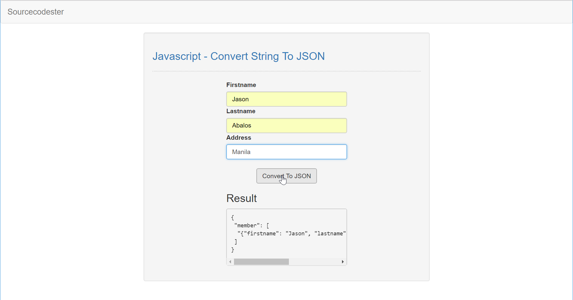 JavaScript Convert String To JSON SourceCodester