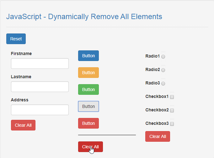 JavaScript Dynamically Remove All Elements SourceCodester