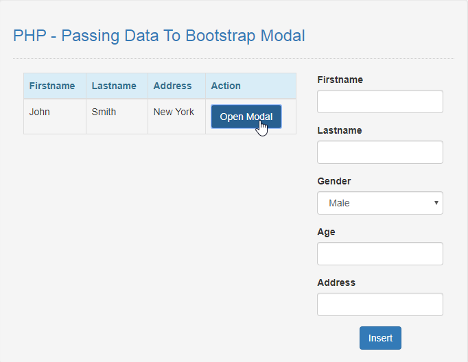 display master page bootstrap modal