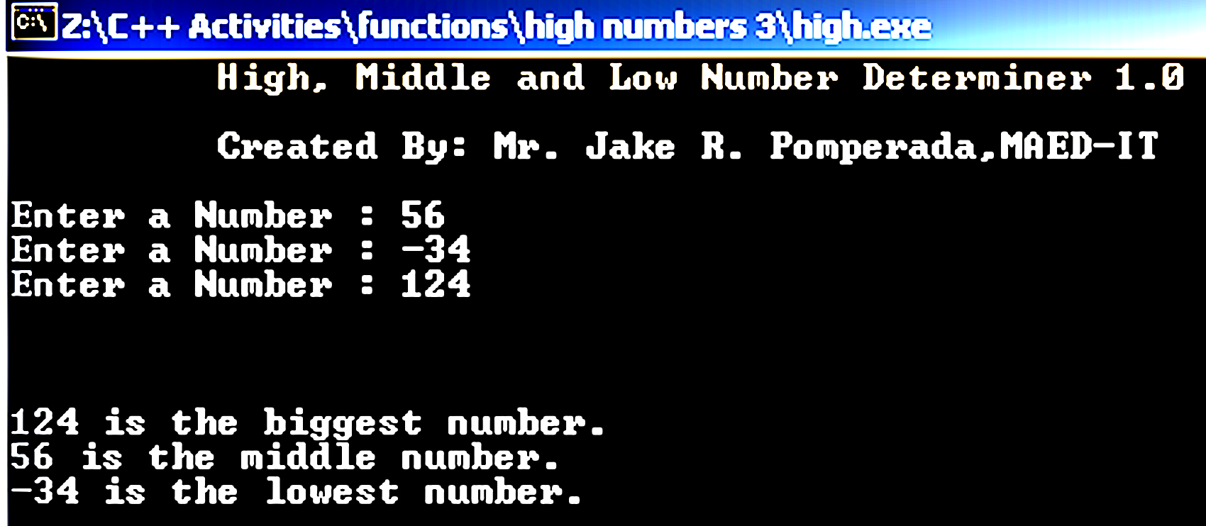 Lowest, Middle And Highest Number Determiner Version 1.0 