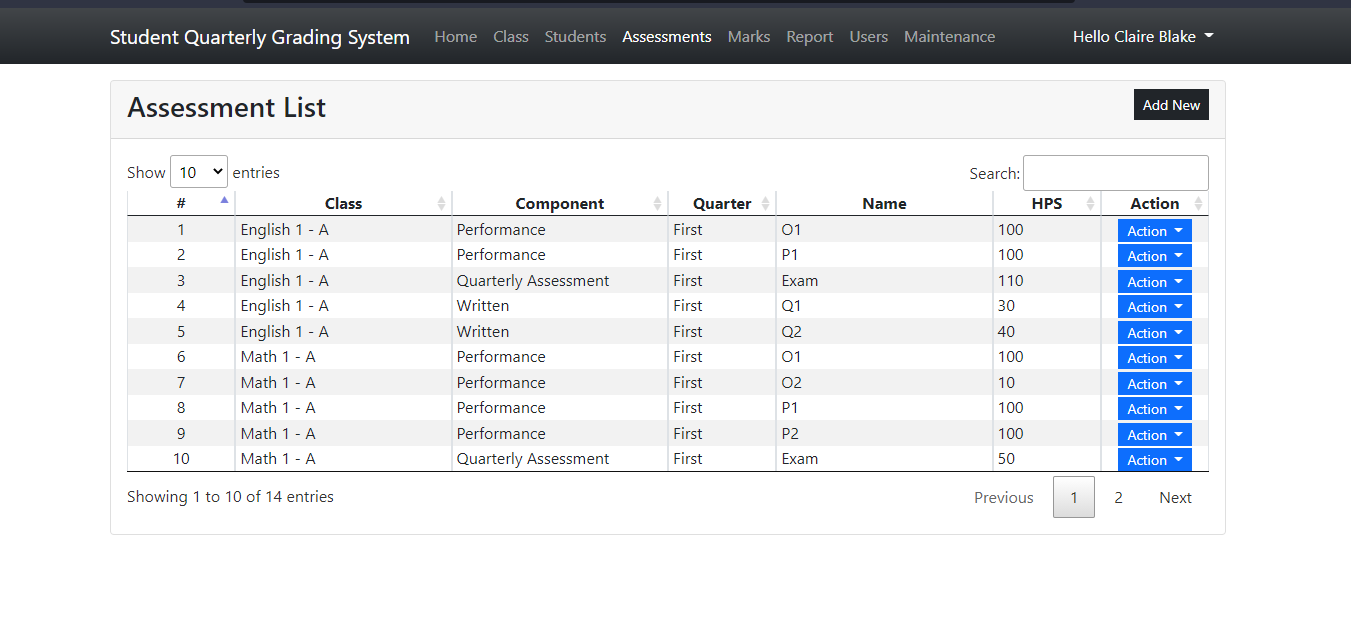 Student Quarterly Grading System