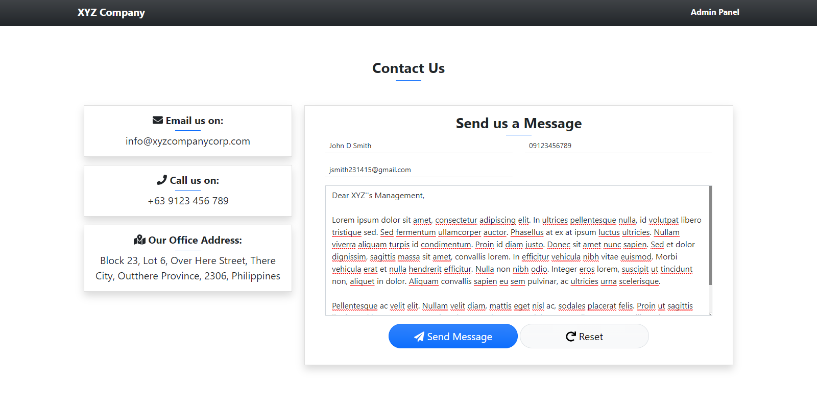 Website's Contact Form Page with Mailing Feature