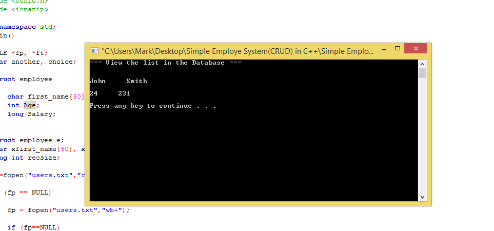 Simple Employee System(CRUD) in C++ Free Source Code | SourceCodester