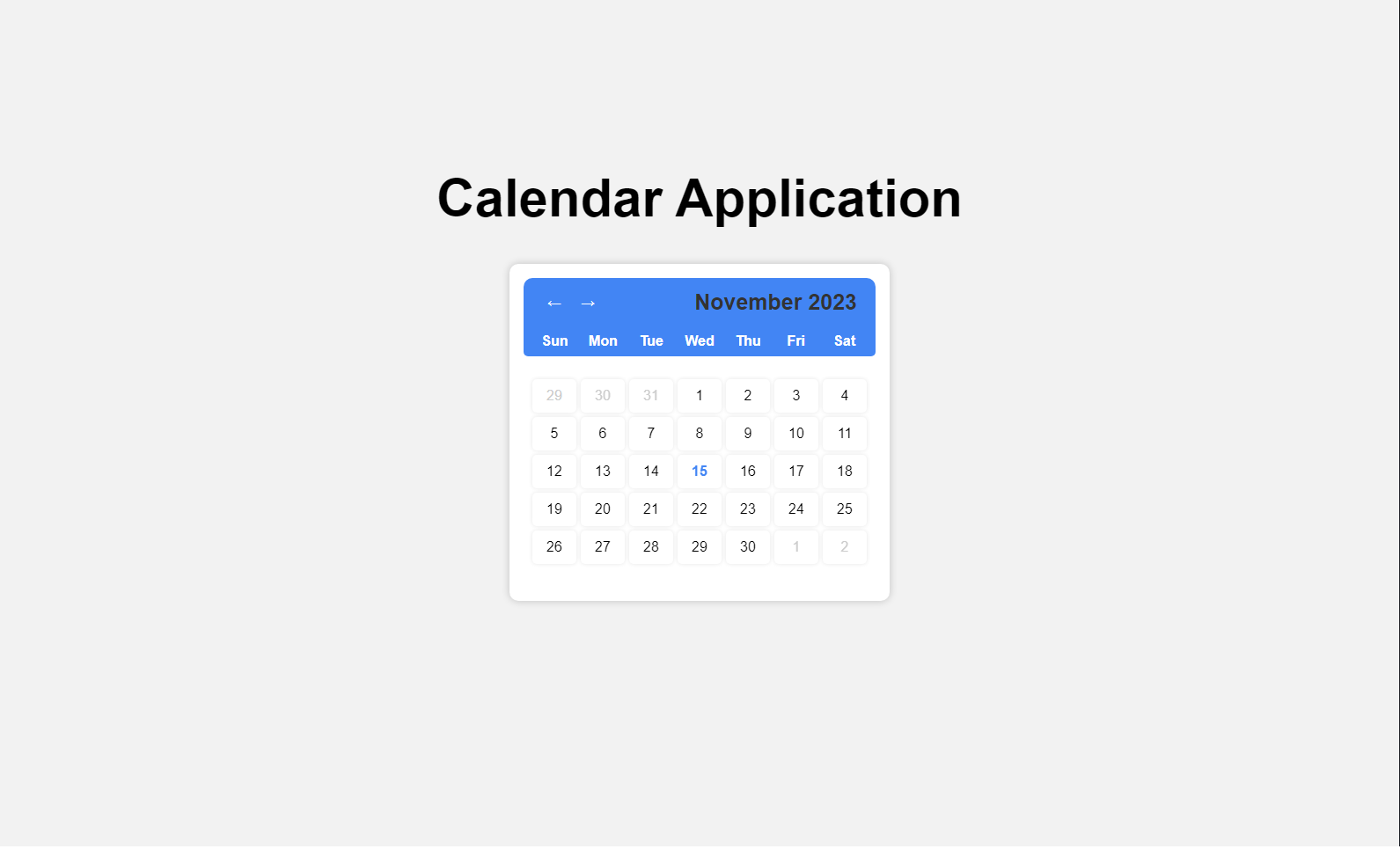 Calendar Application Using HTML, CSS and JavaScript with Source Code