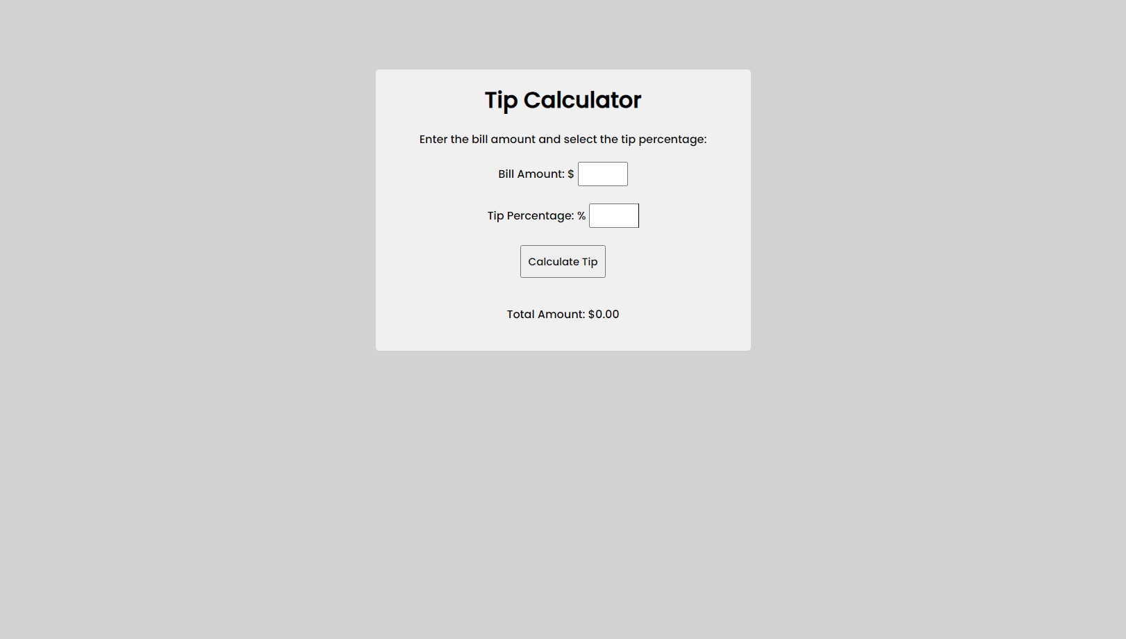 Tip Calculator Using HTML CSS And JavaScript With Source Code   Tc 