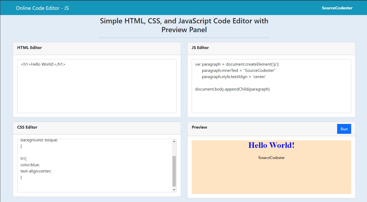 Creating an HTML, CSS, and JS Code Editor w/ Live Preview using