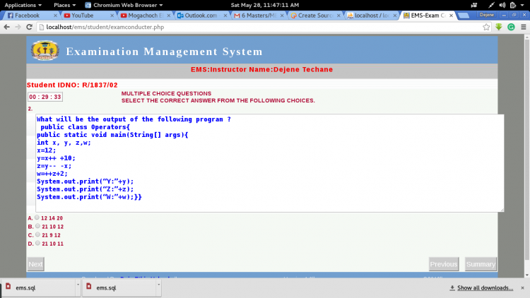 online quiz management system project in java