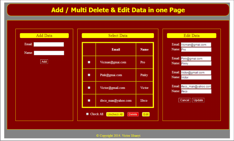 Add / Multi Delete & Edit Data in one Page | SourceCodester