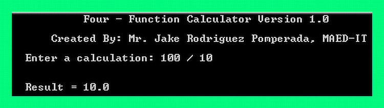 Four Function Calculator Version 1.0 | SourceCodester