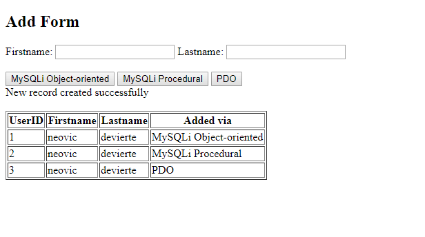 php insert into mysql database table
