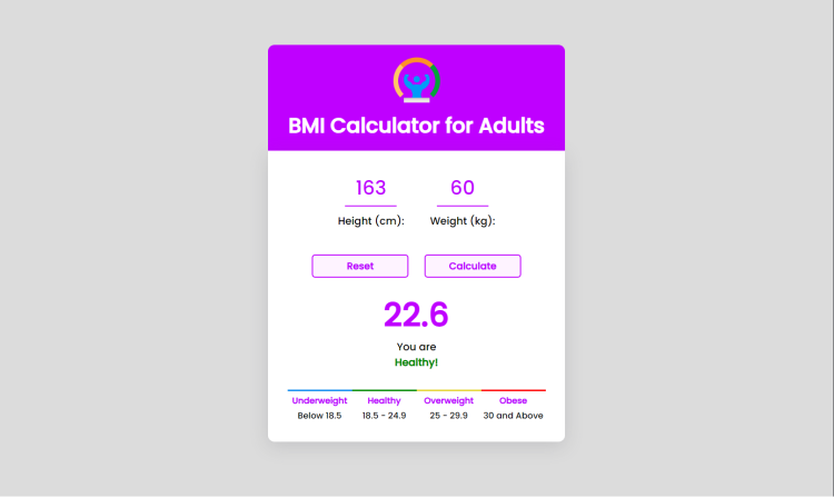 BMI Calculator For Adults Using HTML, CSS And JavaScript With Source ...