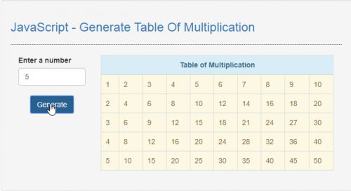 JavaScript - Generate Table Of Multiplication | Free Source Code ...