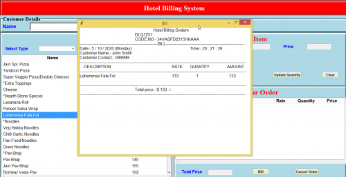 hotel billing system mini project in java