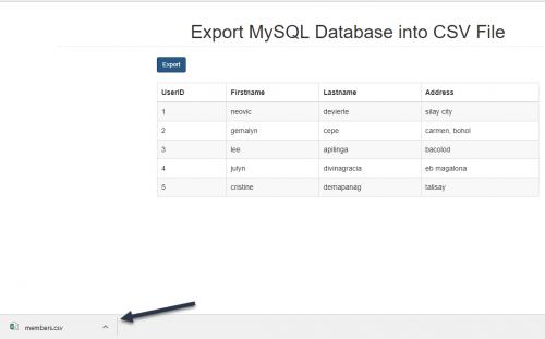 How To Export Mysql Database Into Csv File Using Phpmysqli Free 1738