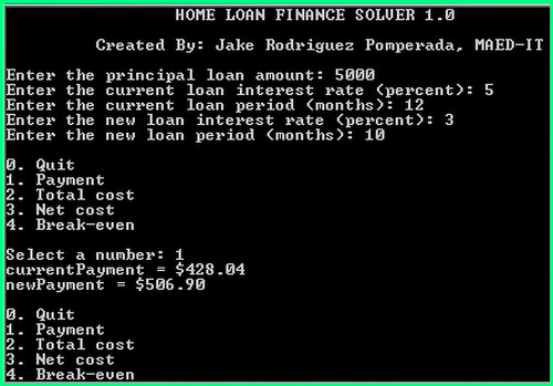 test - Home Loan Finance Solver 1.0 - Free Source Code