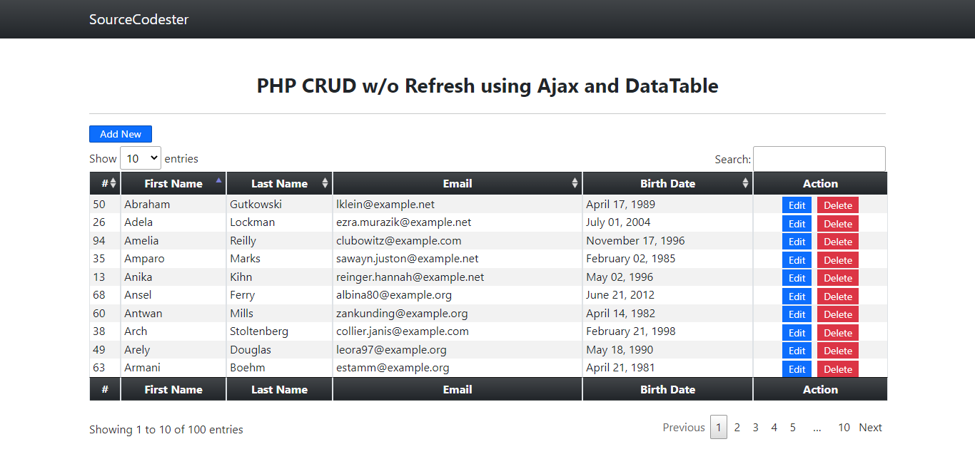 PHP CRUD Without Refresh Reload Using Ajax And DataTables Tutorial 